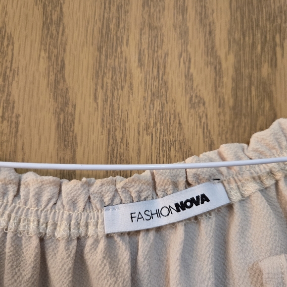 Pretty light tan, long sleeve peasant blouse with elastic waist and at wrists. - Picture 5 of 5